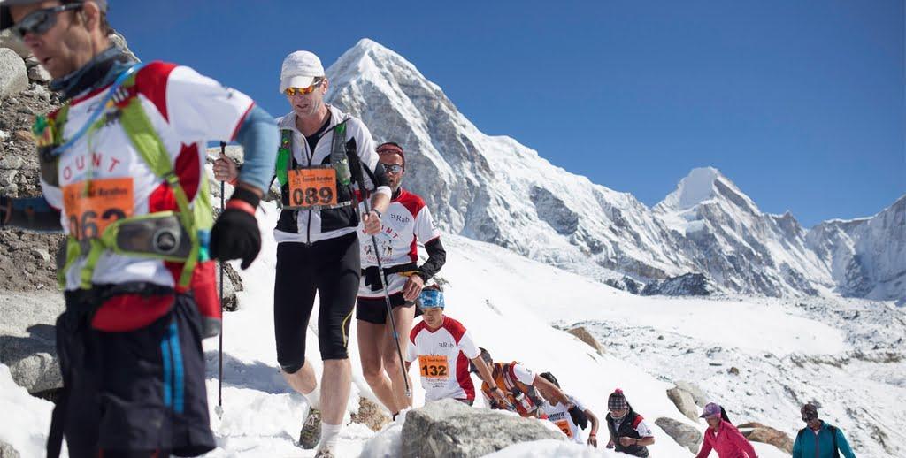 photo of runners challenging the Everest Marathon in stunning morning light.